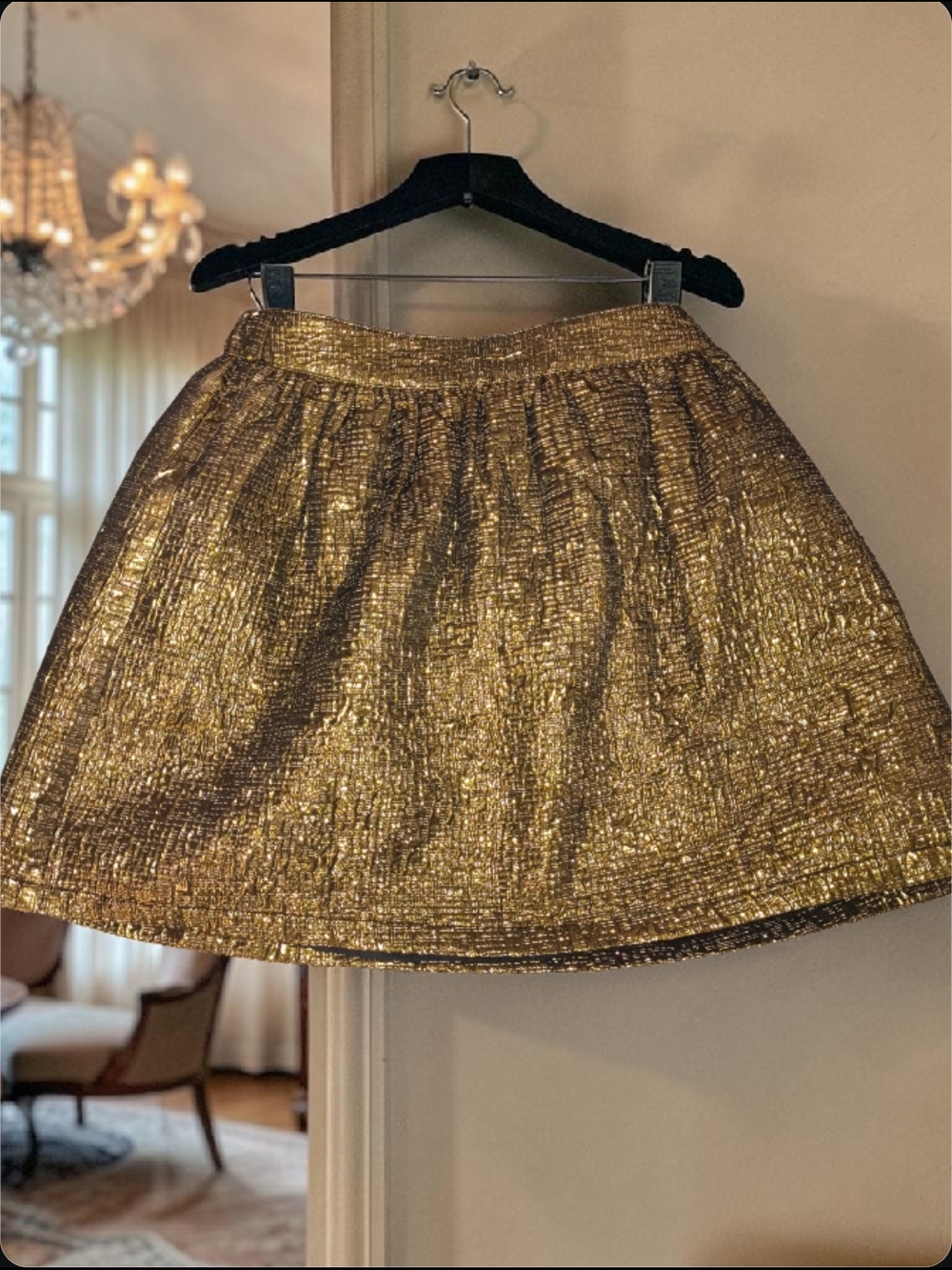 Blaque Label Gold Metallic Mini Skirt S | Shimmer Textured Elastic Waist Party